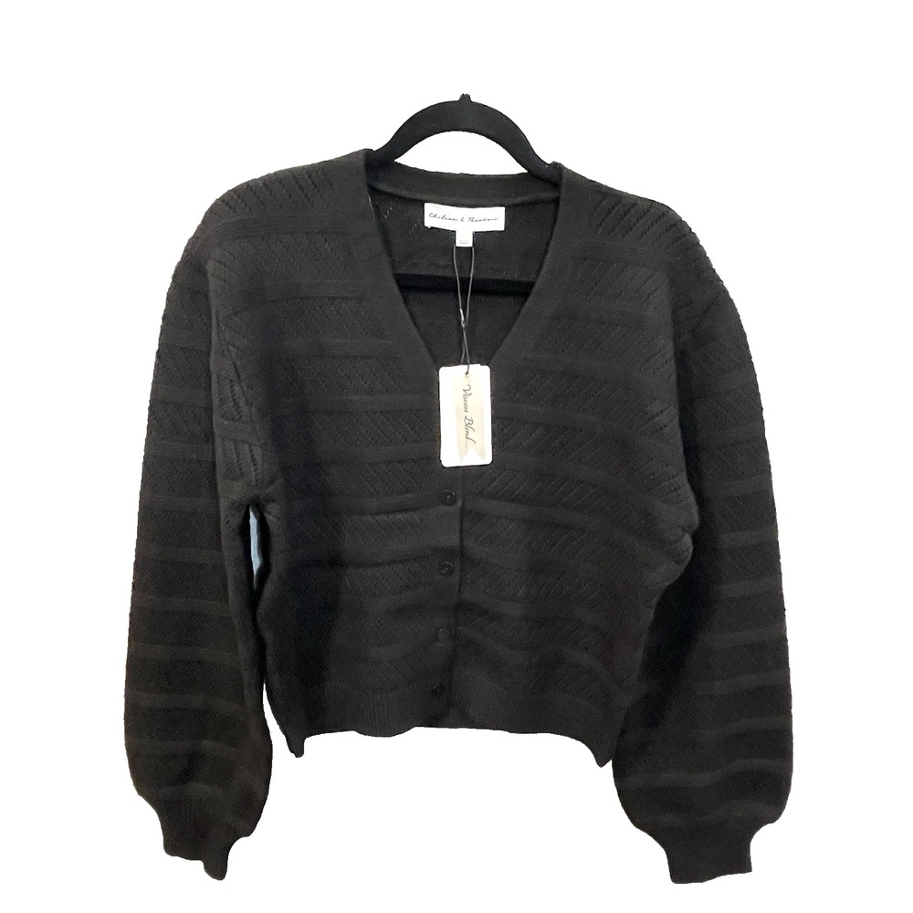 Chelsea & Theodore Women's L Cable‎ Knit  Balloon Sleeves Cardigan Sweater